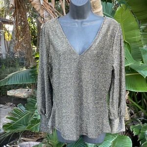 Silver and gold metallic puff sleeve top